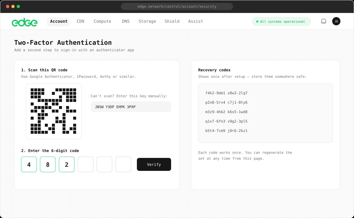 Two-factor authentication setup in Control