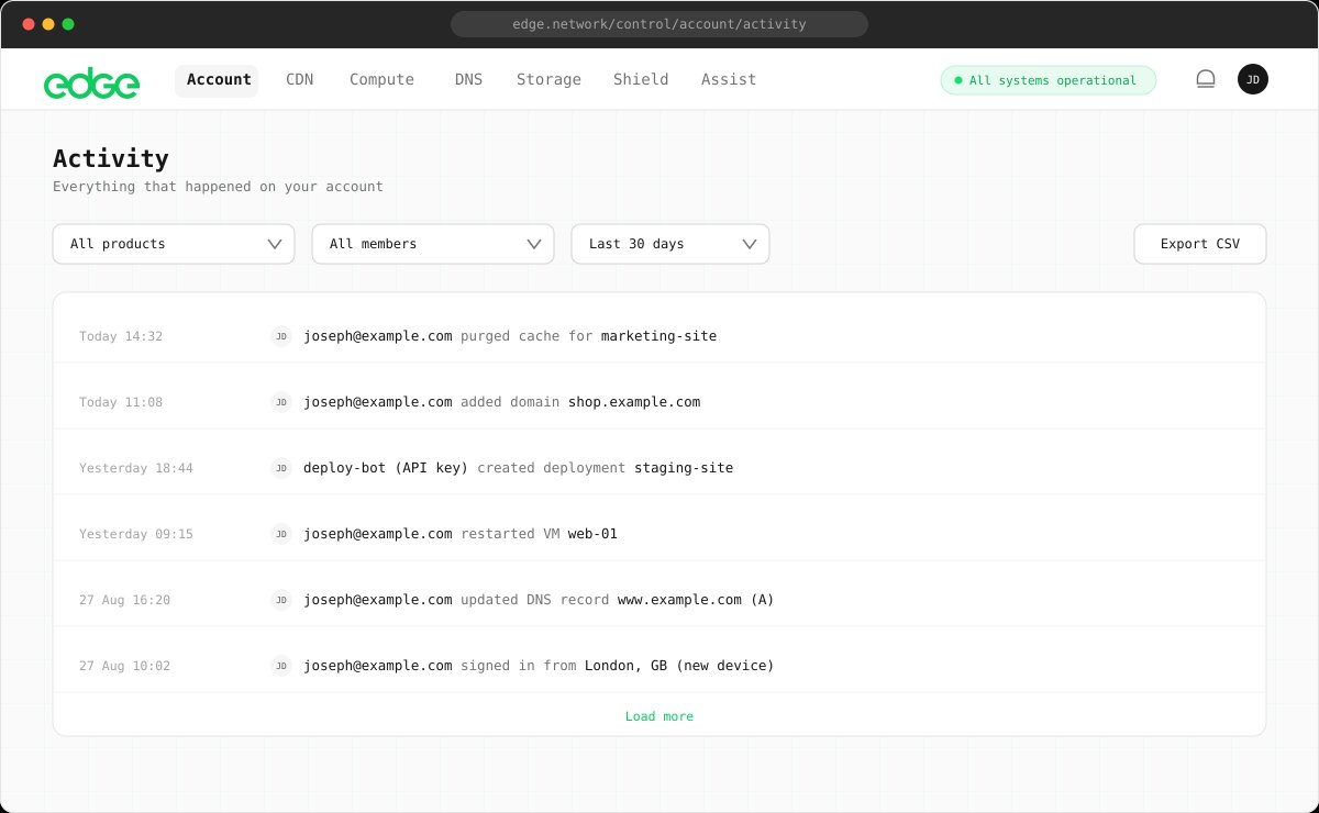 Activity log showing deployment events with filters