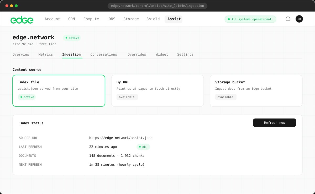 Assist ingestion tab with content sources and index status