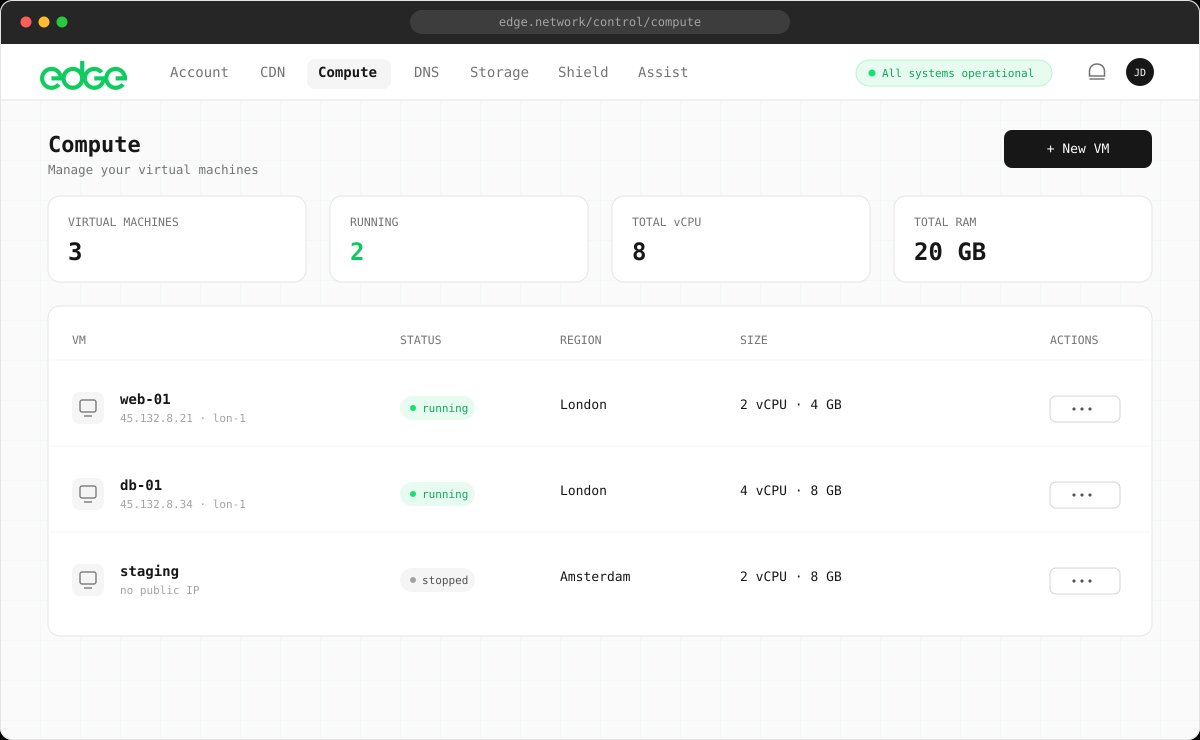 Compute dashboard showing virtual machines