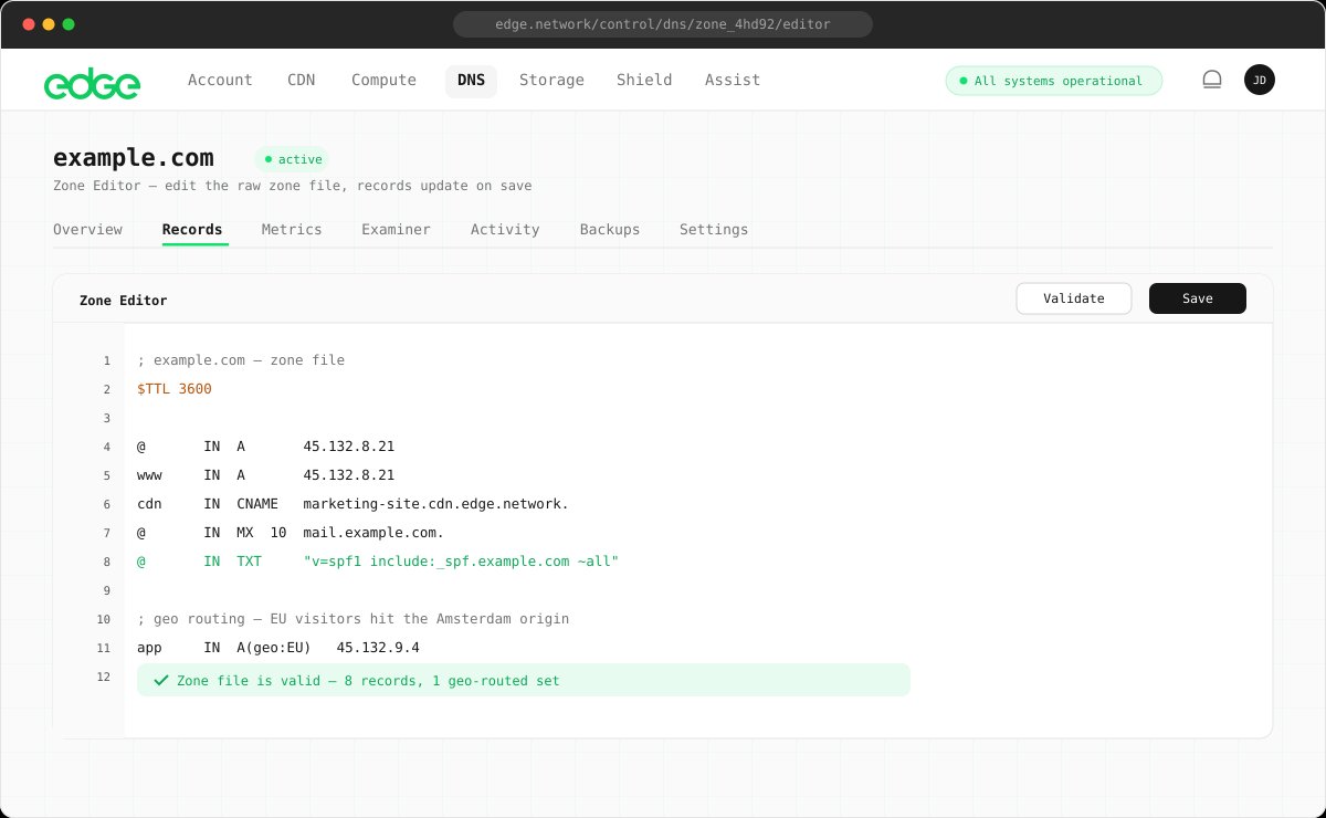 The Zone Editor with a zone file open